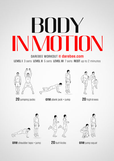 Body In Motion is a DAREBEE home fitness no equipment high burn workout you can use as part of your weightloss at home effort.