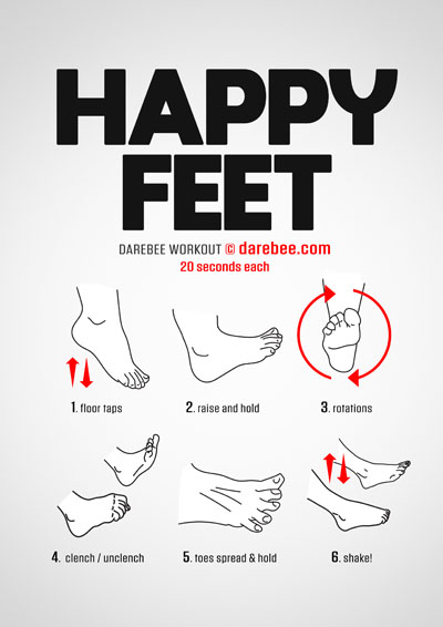 Happy Feet is a DAREBEE home fitness no equipment wellbeing and self-care workout that helps you develop stronger, healthier and happier feet at home.