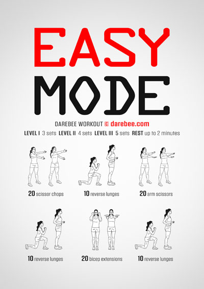 Easy Mode is a DAREBEE no equipment home fitness full body strength and tone workout you can do at home to stay strong and feel healthy.