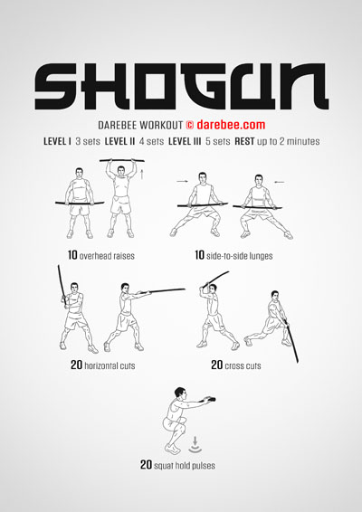 Shogun is a DAREBEE home fitness total body RPG-fitness immersive workout that engages both your mind and body for faster results.