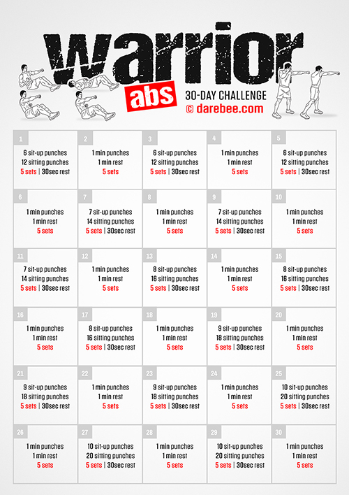 Darebee home-fitness 30-day Warrior Abs Challenge daily exercise.