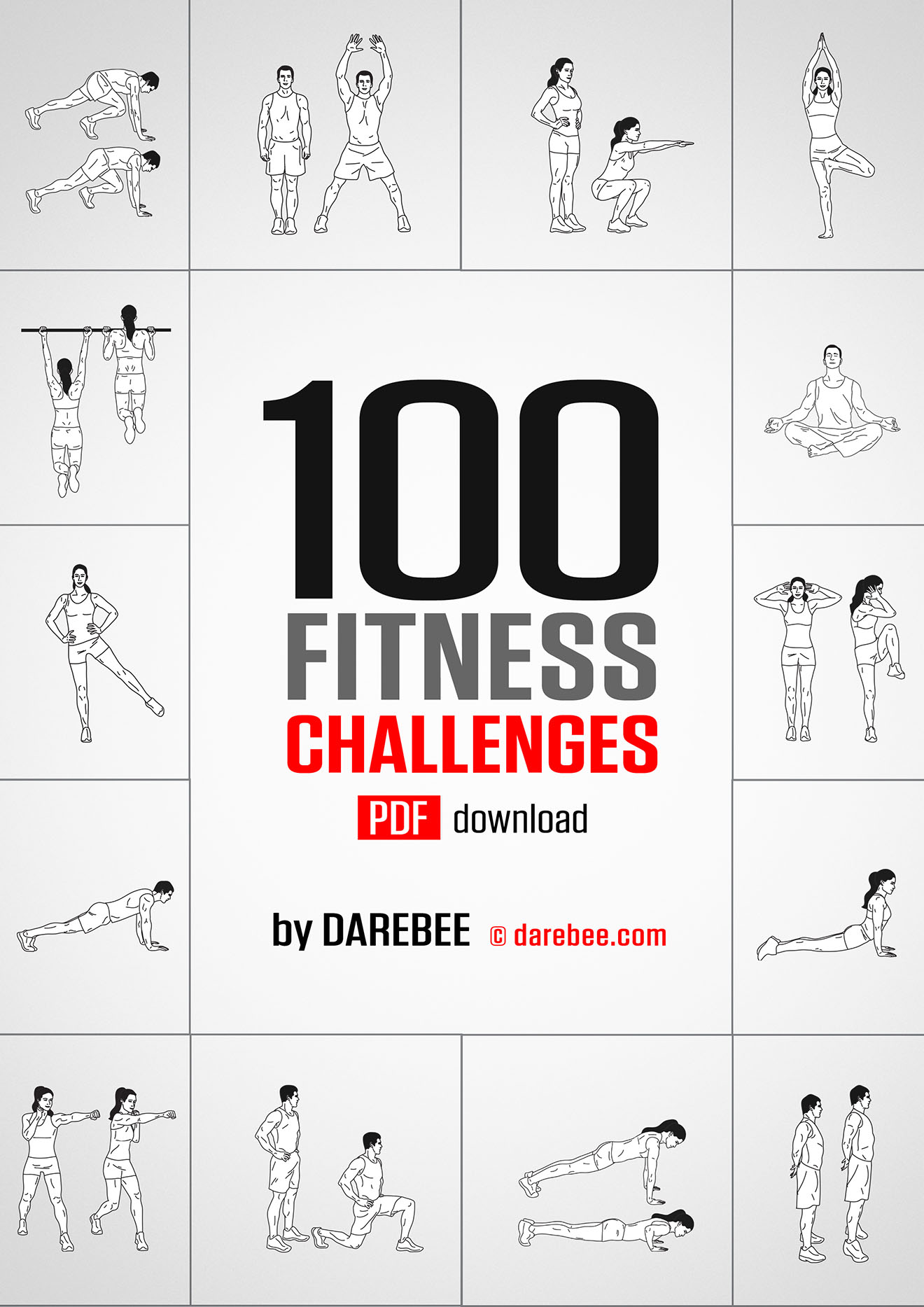 100 Fitness Challenges: Month-long Darebee Fitness Challenges to Make Your Body Healthier and Your Brain Sharper is a DAREBEE fitness book collecting 100 fitness challenges you can do to stay mentally sharper and physically healthier.