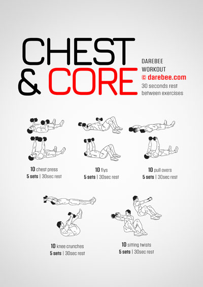 Chest & Core is a Darebee home-fitness, dumbbells strength workout that will give you a stronger chest and core.