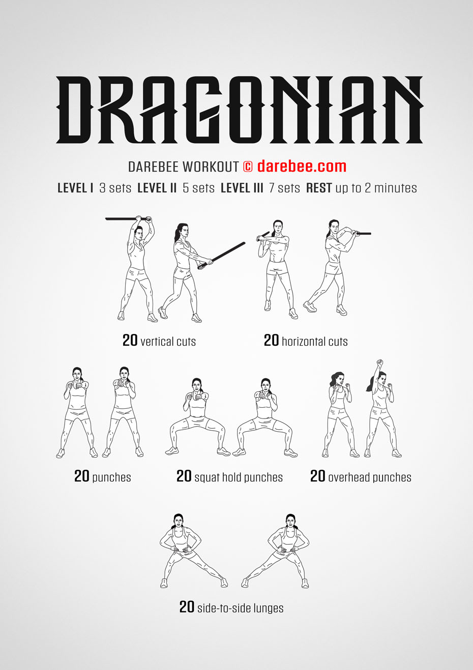 Dragonian is a DAREBEE home fitness, full body strength workout with a strong Role Playing element in it so that you can get fitter, faster.