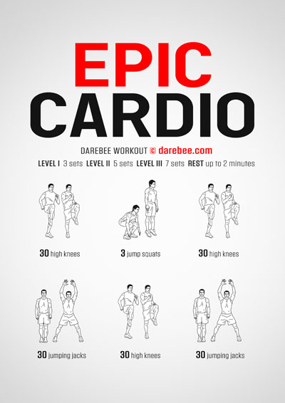 Epic Cardio is a Darebee home-fitness workout that makes great use of a few exercises to get your heart rate up and your lungs working.