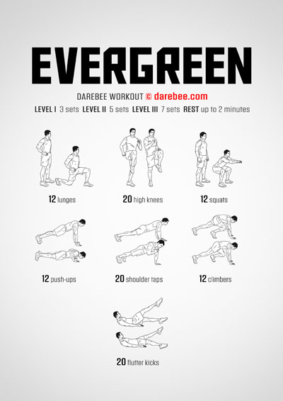 Evergreen is a Darebee home-fitness total body strength, speed and endurance building workout you can do on your own, at home.