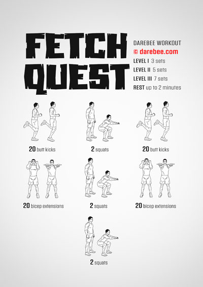 Fetch Quest is a Darebee home-fitness aerobic and cardiovascular enhancing workout.