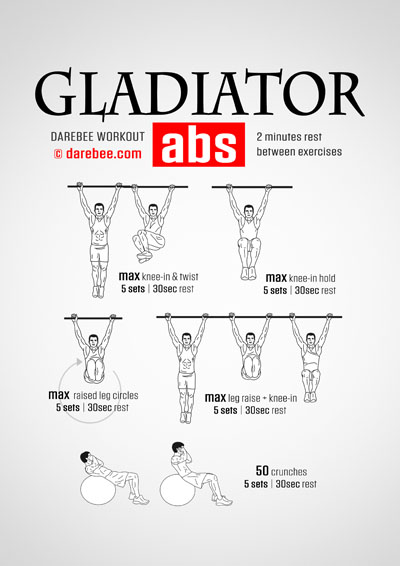Gladiator Abs is a difficulty Level V home-abs strength and development workout that will give you abs of steel.