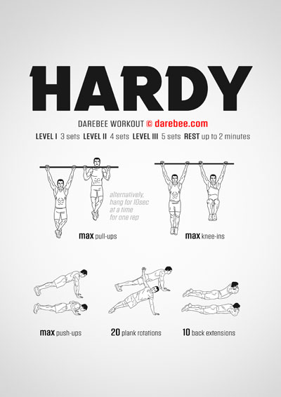 Hardy is an upper body Darebee home-fitness strength workout that will test your limits.