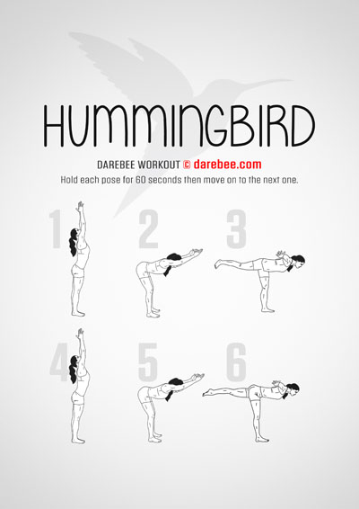 Hummingbird is a DAREBEE home fitness no-equipment yoga-based lower body strength and core stability workout that helps you get fitter without exhausting you.
