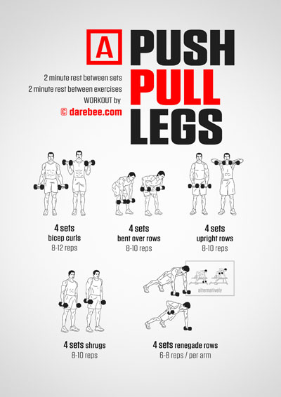 Darebee home-fitness Push Pull Legs upper body workout. 