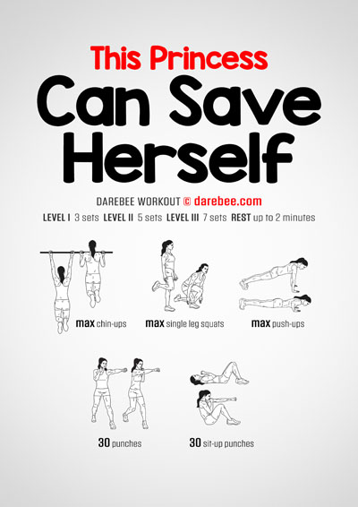 This Princess Can Save Herself is a Darebee home-fitness total body strength workout.