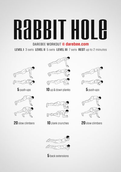 Rabbit Hole is a Darebee home-fitness workout that targets the abdominal muscle groups, lower body and back muscles for the ultimate strength building workout.